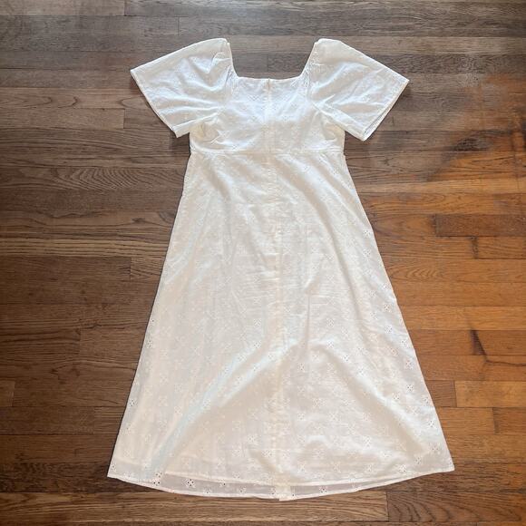Madewell Eyelet Tie Front Midi Dress White Cotton Short Sleeve Size 4 Boho Bride - Picture 5 of 16
